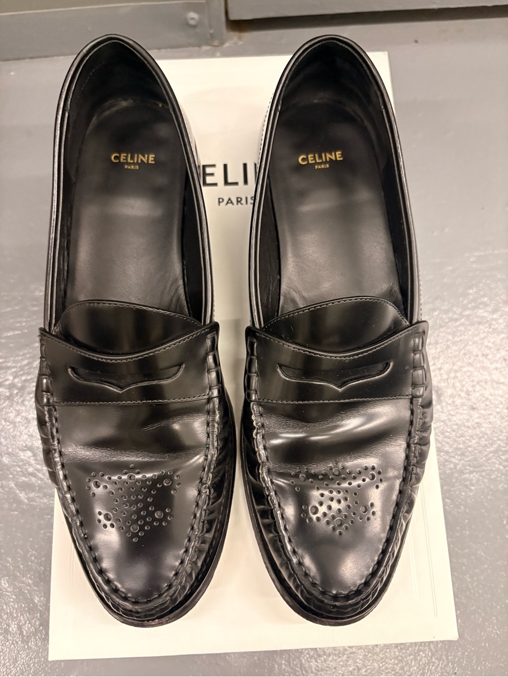 Celine Black Leather Penny Loafers for Men